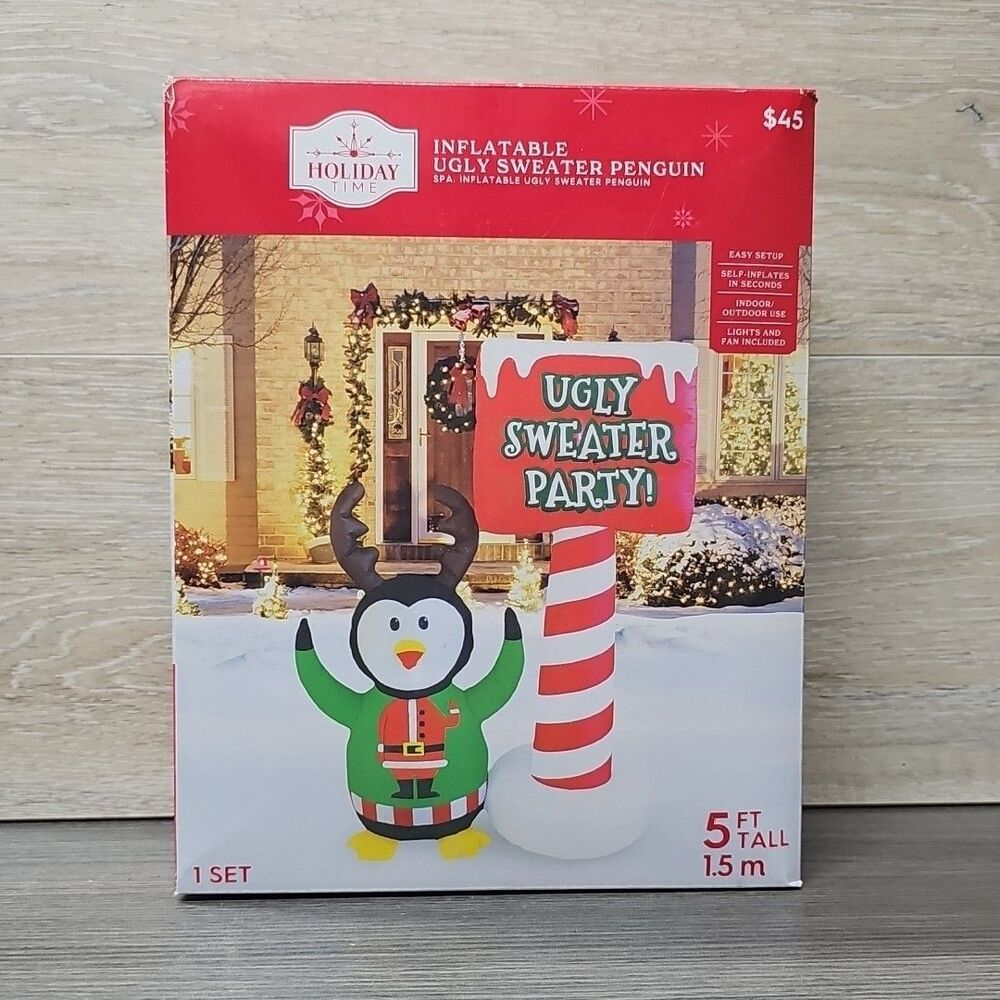 Holiday Time Inflatable Ugly Sweater Party Penguin Christmas 5 Ft Tall (1.5 m)